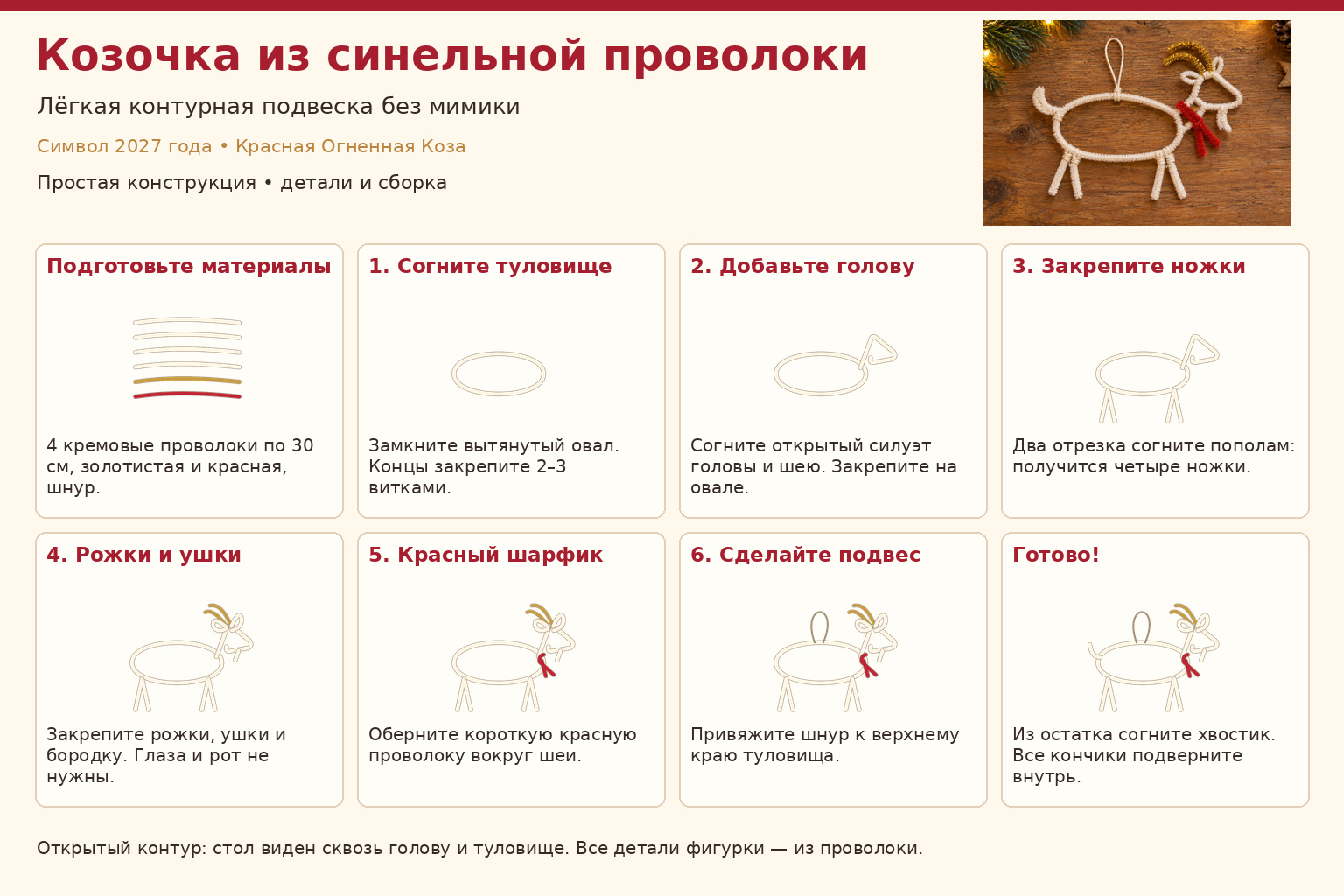 Пошаговый мастер-класс: контурная козочка из синельной проволоки